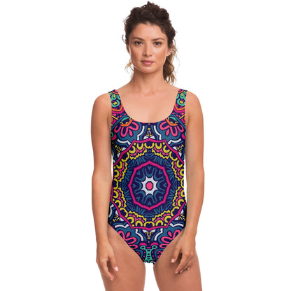 Navy Blue Symmetrical Mandala Rave Swimsuit