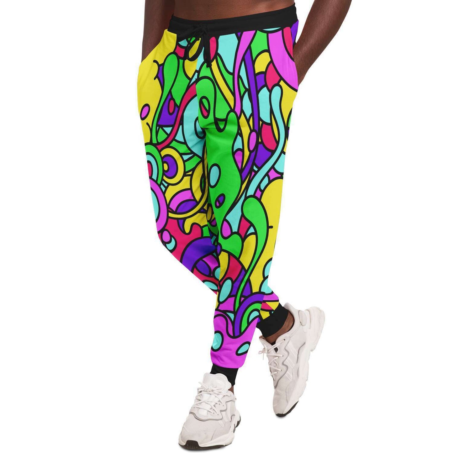 Black Cuffs Abstract Groovy Rave Joggers