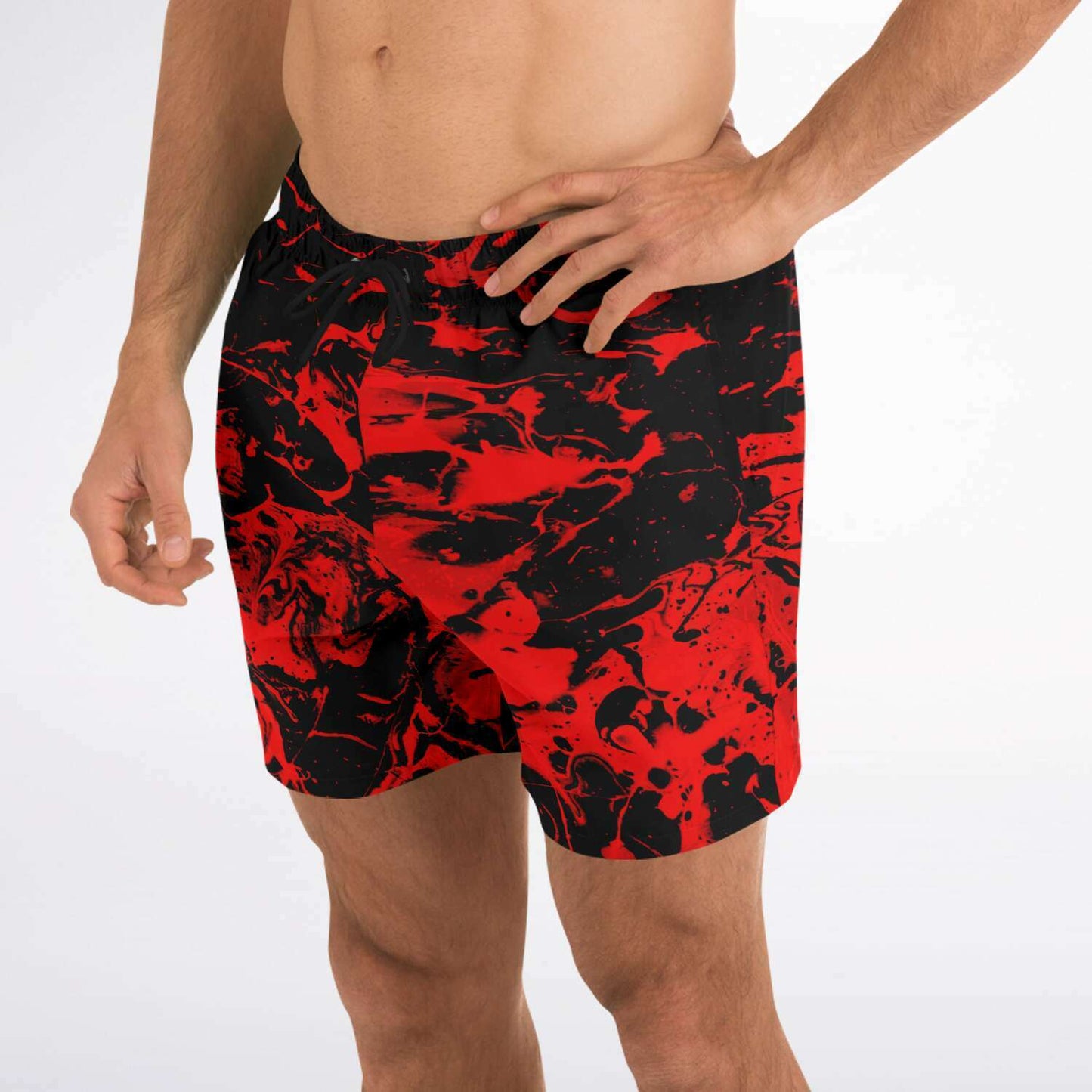 Red Black Abstract Liquid Rave Swim Trunks