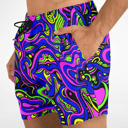 Neon Pink Swirling Psychedelic Rave Swim Trunks