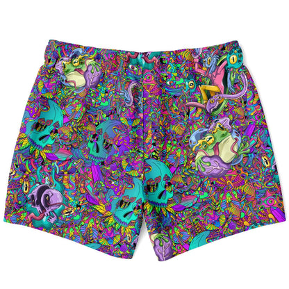 — Teal Dense Psychedelic Rave Swim Trunks