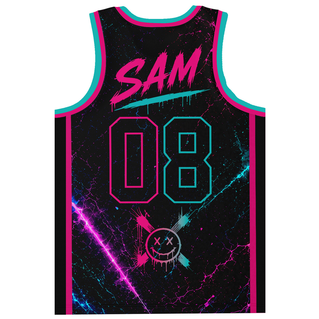 Black Cracked Marble Rave Basketball Jersey