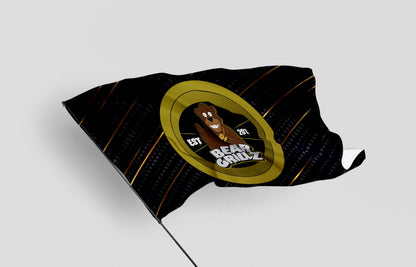 Bear Grillz Black Gold Cartoon Character Rave Flag