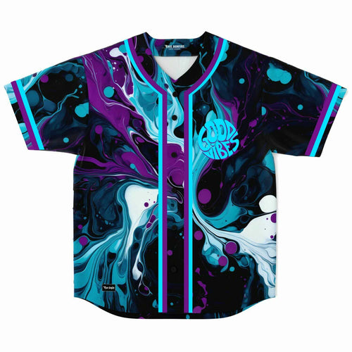 Teal Fluid Marble Rave Baseball Jersey