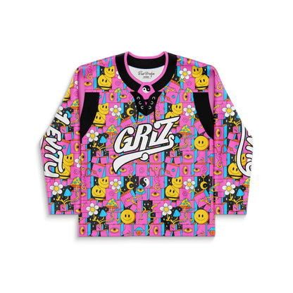 GRiZ x Disco Lines Hot Pink Dense Collage Rave Hockey Jersey