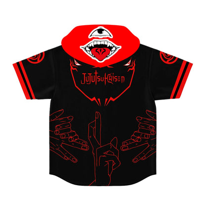 Black Anime Inspired Rave Hooded Baseball Jersey