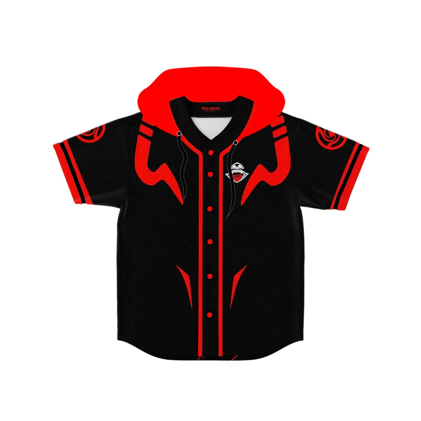 Black Anime Inspired Rave Hooded Baseball Jersey