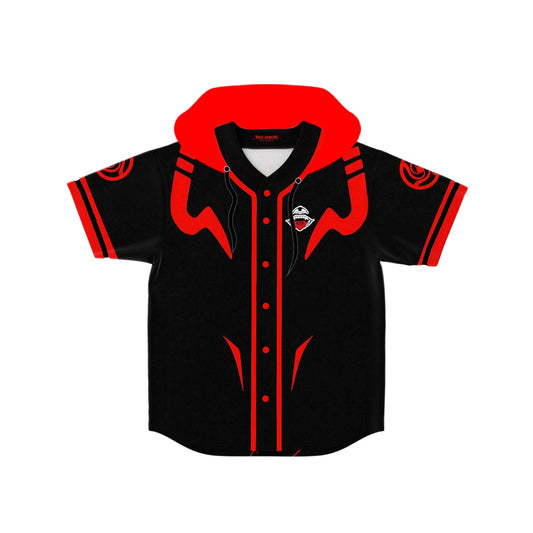 Black Anime Inspired Rave Hooded Baseball Jersey