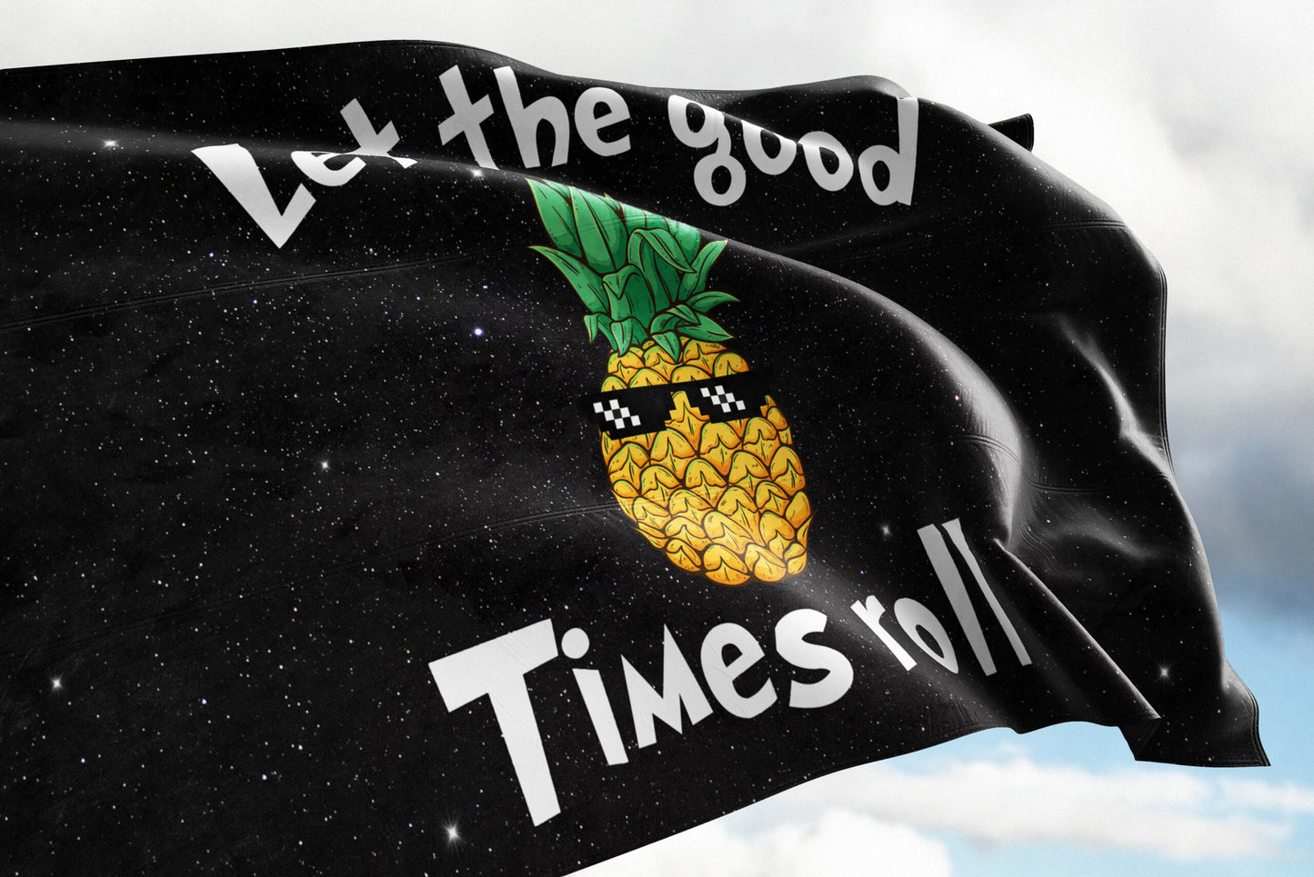 Black Starry Cartoon Pineapple Rave Flag