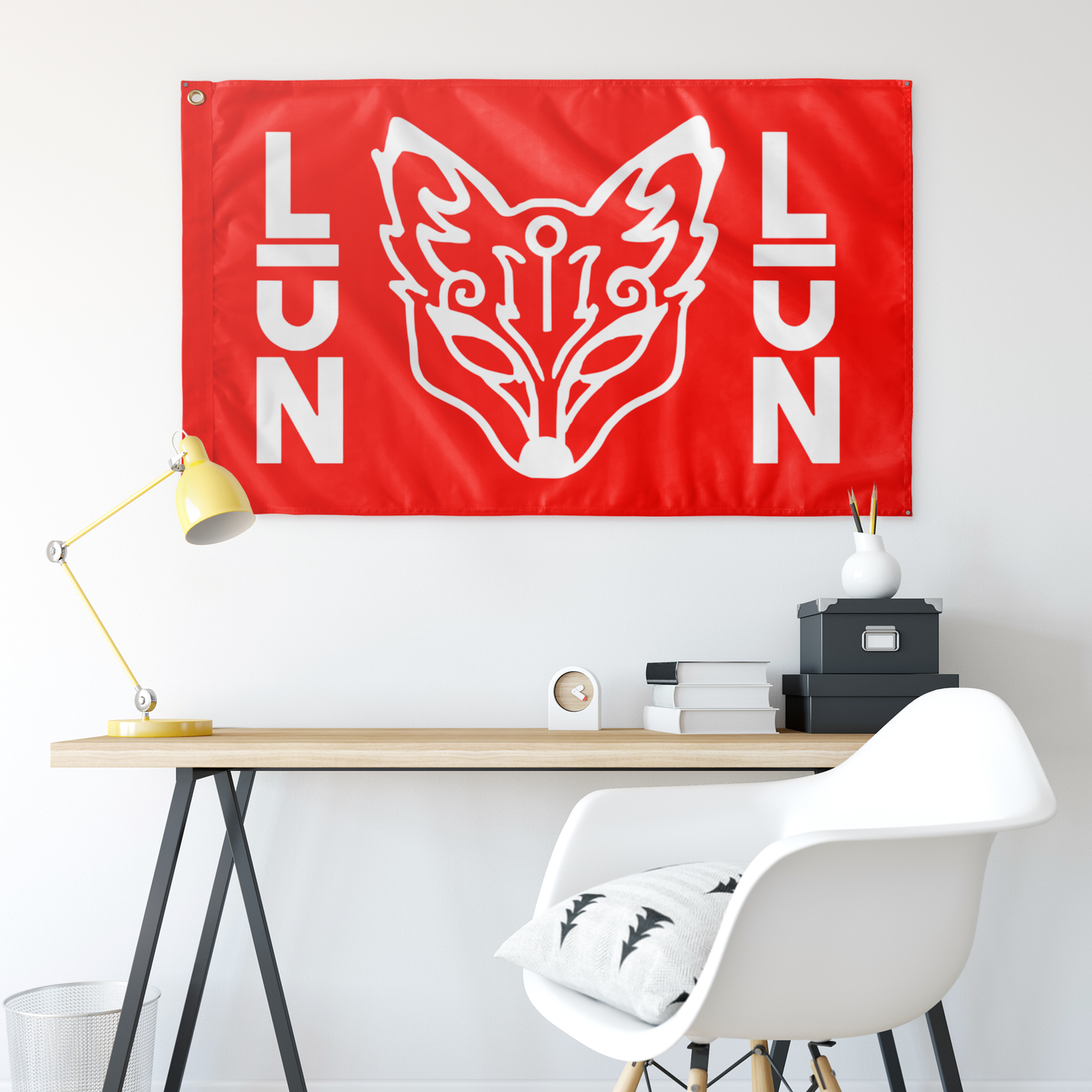 LUN Bright Red Stylized Fox Rave Flag