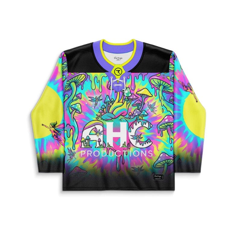 Black Psychedelic Mushroom Rave Hockey Jersey