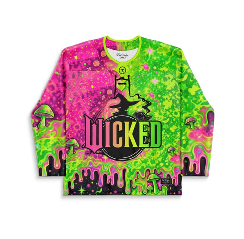 Neon Green Flying Witch Rave Hockey Jersey