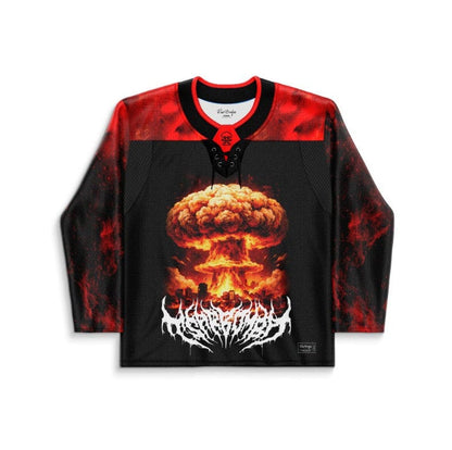 Black Red Nuclear Mushroom Rave Hockey Jersey