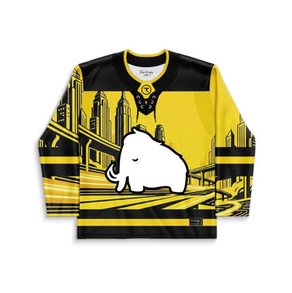 Wooli Bright Yellow Stylized Comic Rave Hockey Jersey