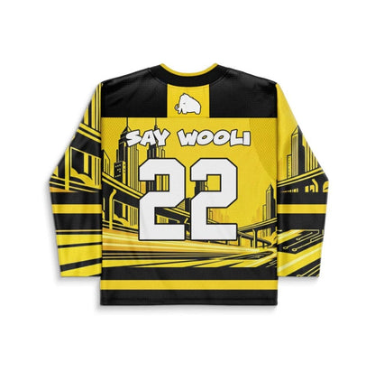 Wooli Bright Yellow Stylized Comic Rave Hockey Jersey