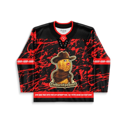 theburntpeanut Black Red Cartoon Anthropomorphic Rave Hockey Jersey