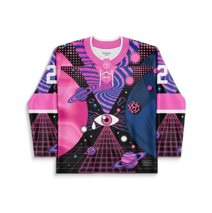 Hot Pink Psychedelic Space Rave Hockey Jersey
