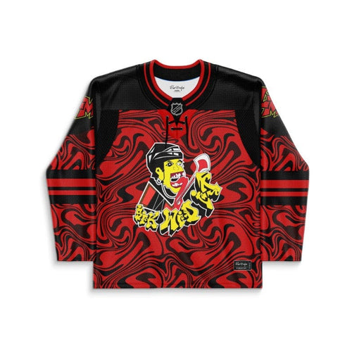 Red Black Yellow Faced Rave Hockey Jersey