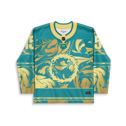 Teal Gold Liquid Marble Rave Hockey Jersey