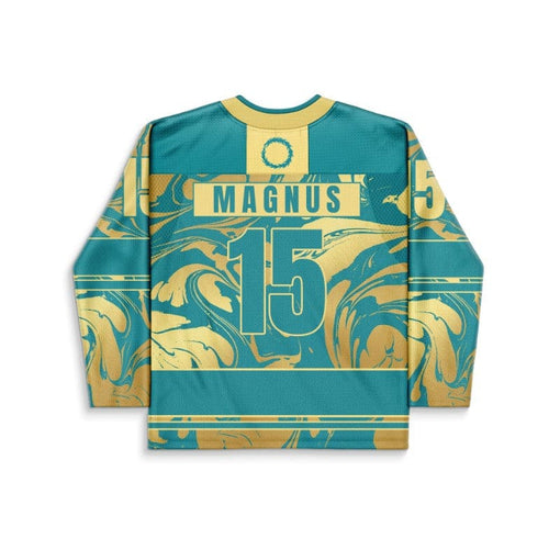 Teal Gold Liquid Marble Rave Hockey Jersey
