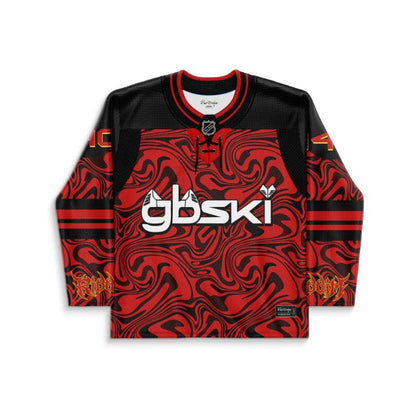 gbski Red Black Swirling Liquid Rave Hockey Jersey