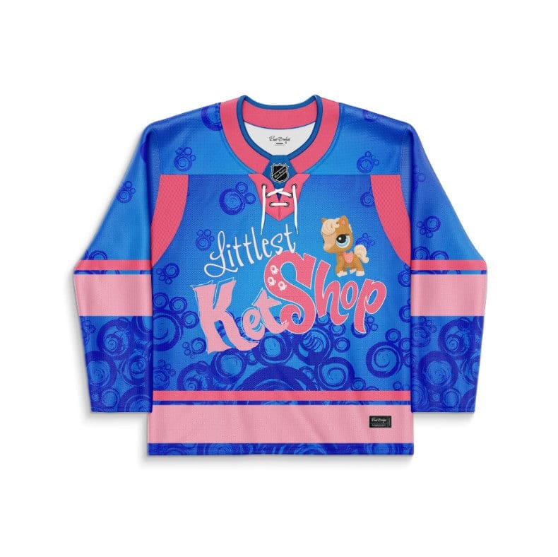 Blue Pink Cartoon Pony Rave Hockey Jersey