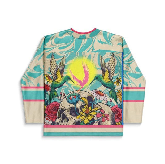Cream Turquoise Human Skull Rave Hockey Jersey