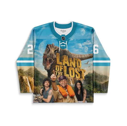Lost Lands Sky Blue T Rex Rave Hockey Jersey