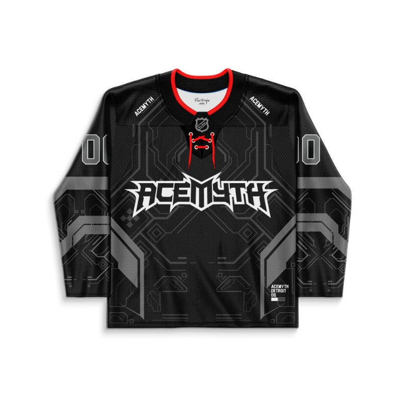 ACEMYTH Black Futuristic Circuit Rave Hockey Jersey