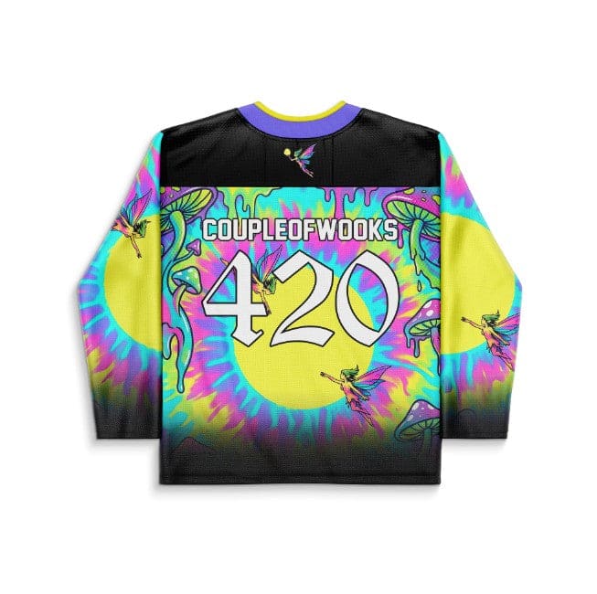 Black Psychedelic Mushroom Rave Hockey Jersey