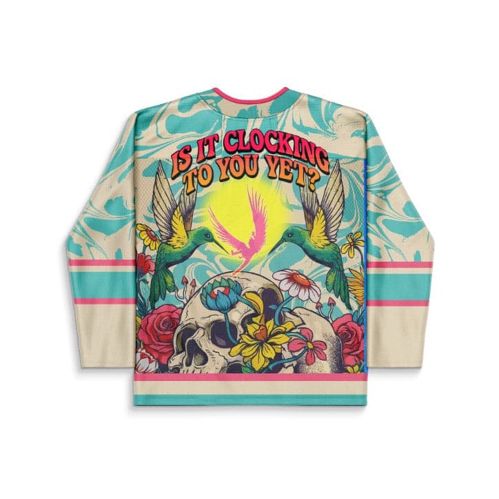 Cream Teal Human Skull Rave Hockey Jersey