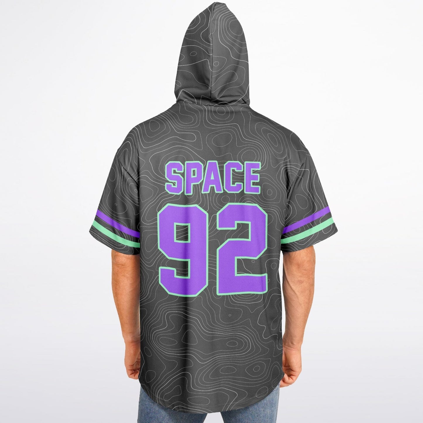 Space 92 Charcoal Topographic Contour Rave Hooded Baseball Jersey