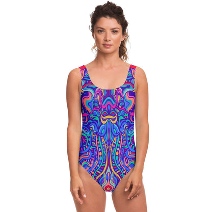 Royal Blue Symmetrical Psychedelic Rave Swimsuit