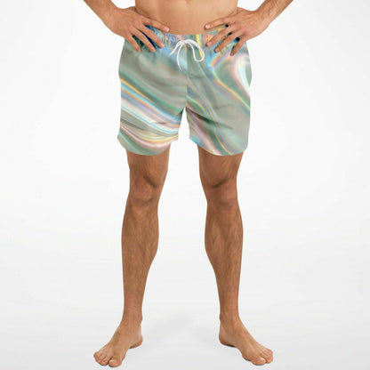 Pastel Iridescent Smooth Holographic Rave Swim Trunks