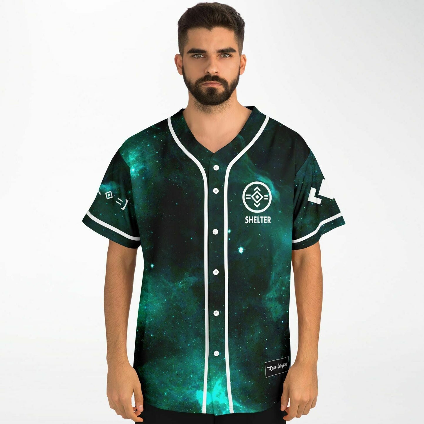 Teal Emerald Green Cosmic Rave Baseball Jersey