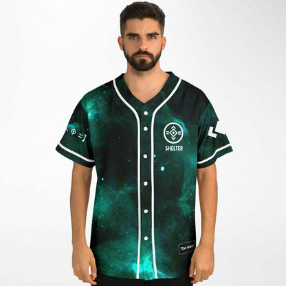 Teal Emerald Green Cosmic Rave Baseball Jersey