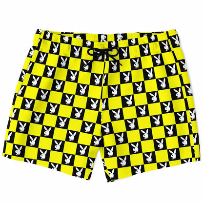 Yellow Black Checkerboard Rave Swim Trunks