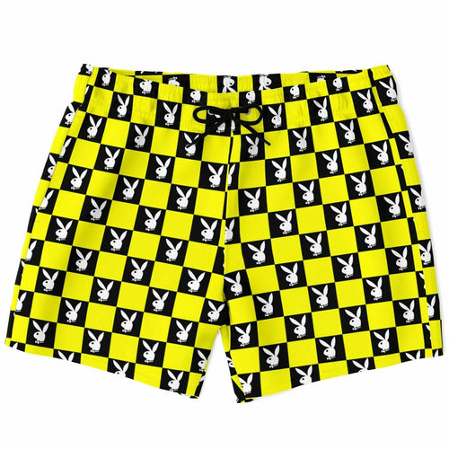 Yellow Black Checkerboard Rave Swim Trunks