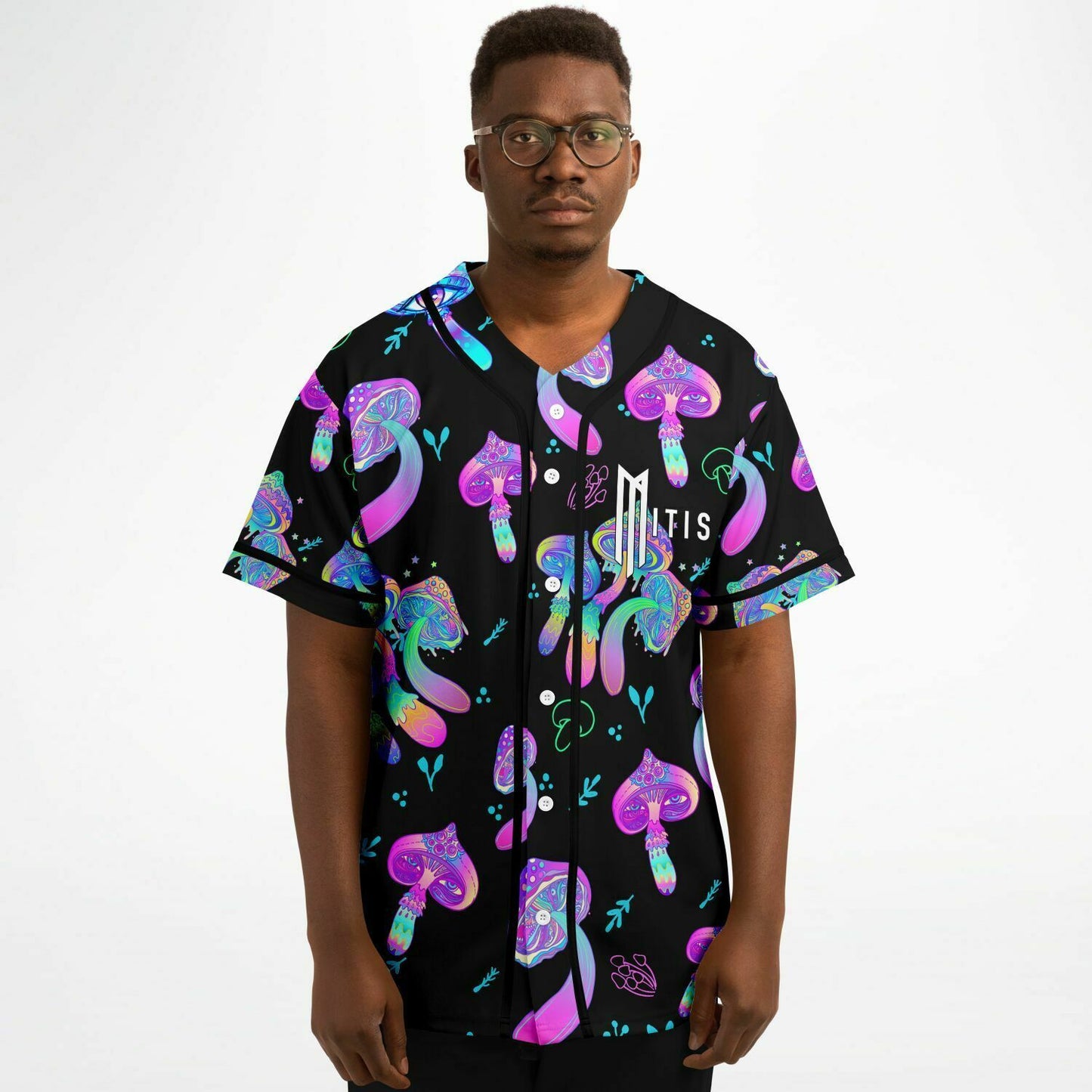 MitiS Black Psychedelic Glowing Rave Baseball Jersey