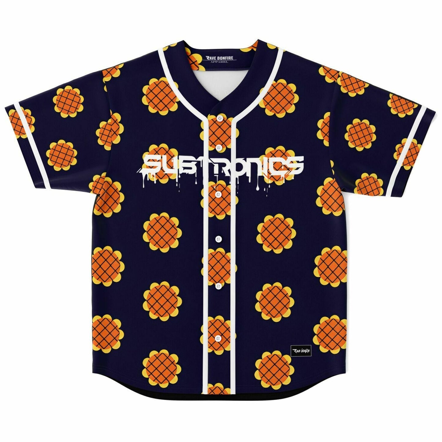 Subtronics Navy Blue Repeating Orange Rave Baseball Jersey