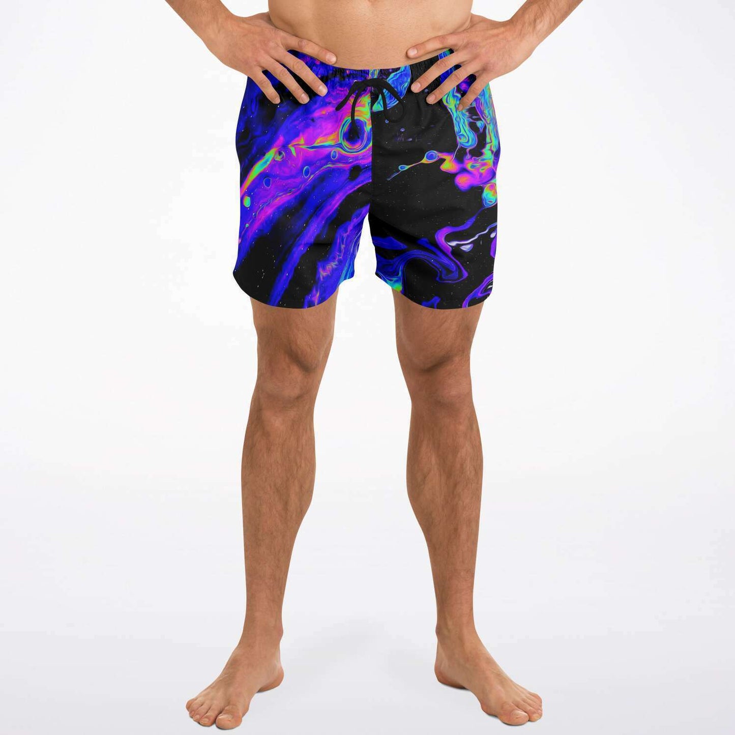 Black Marbled Oil Rave Swim Trunks