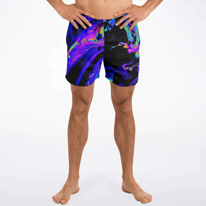 Black Marbled Oil Rave Swim Trunks