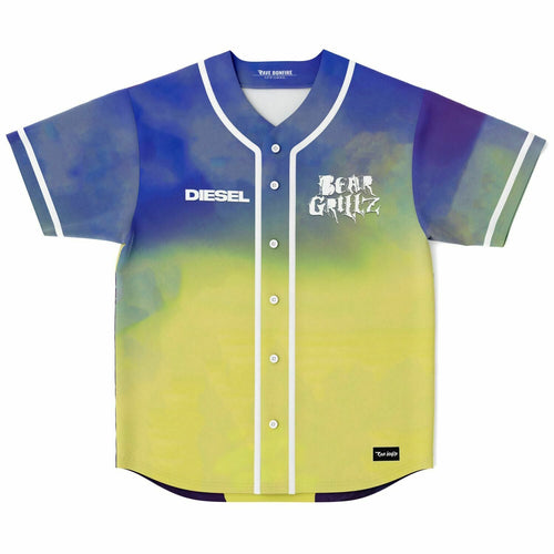 Bear Grillz Blue Yellow Hazy Watercolor Rave Baseball Jersey