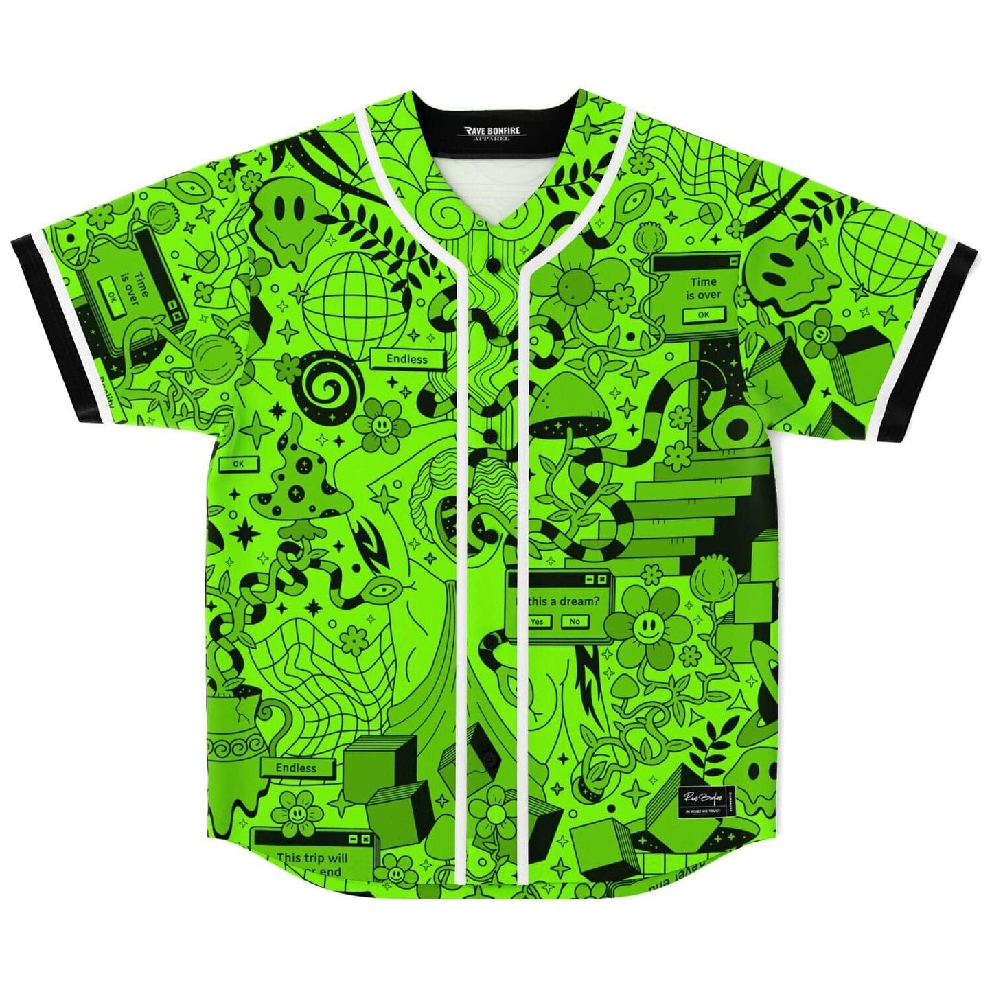 Neon Lime Dense Doodle Rave Baseball Jersey