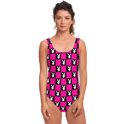 Hot Pink Checkerboard Grid Rave Swimsuit