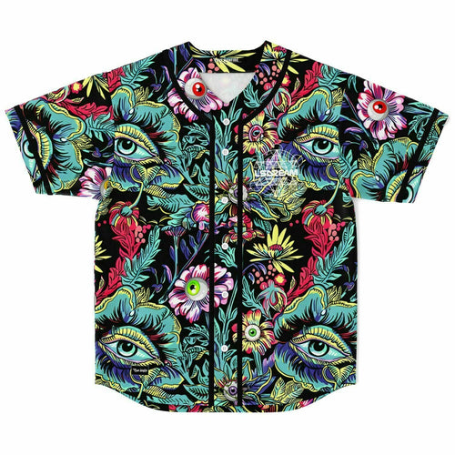 LSDREAM Black Psychedelic Floral Rave Baseball Jersey