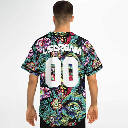LSDREAM Black Psychedelic Floral Rave Baseball Jersey