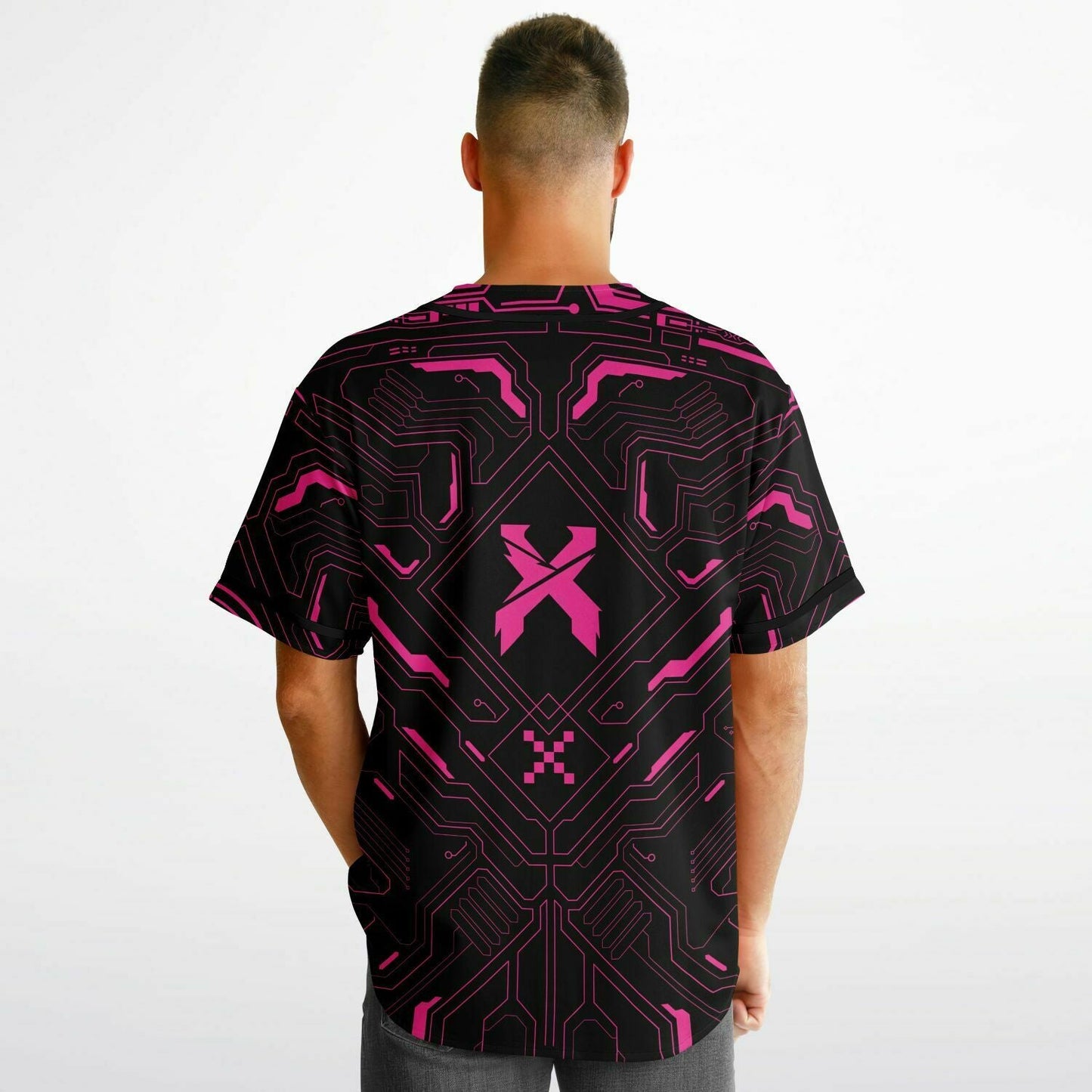 Black & Pink Cyberpunk Circuit Reversible Baseball Jersey