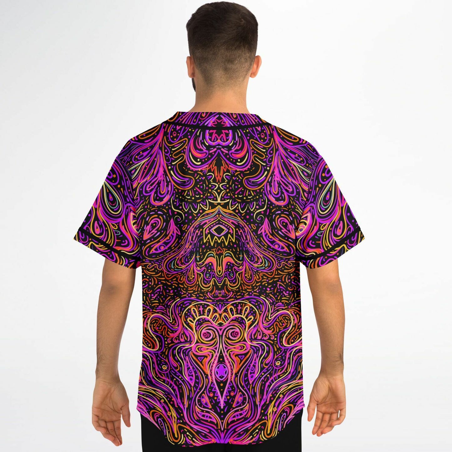 Magenta Symmetrical Psychedelic Rave Baseball Jersey
