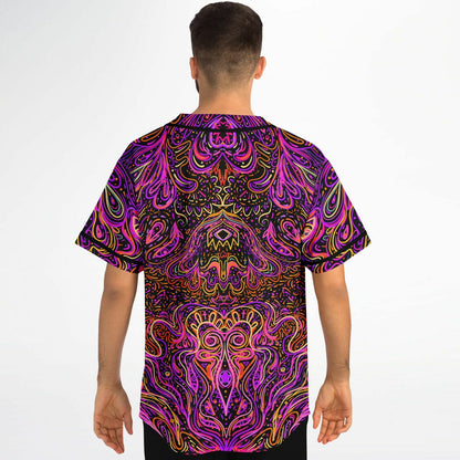 Magenta Symmetrical Psychedelic Rave Baseball Jersey